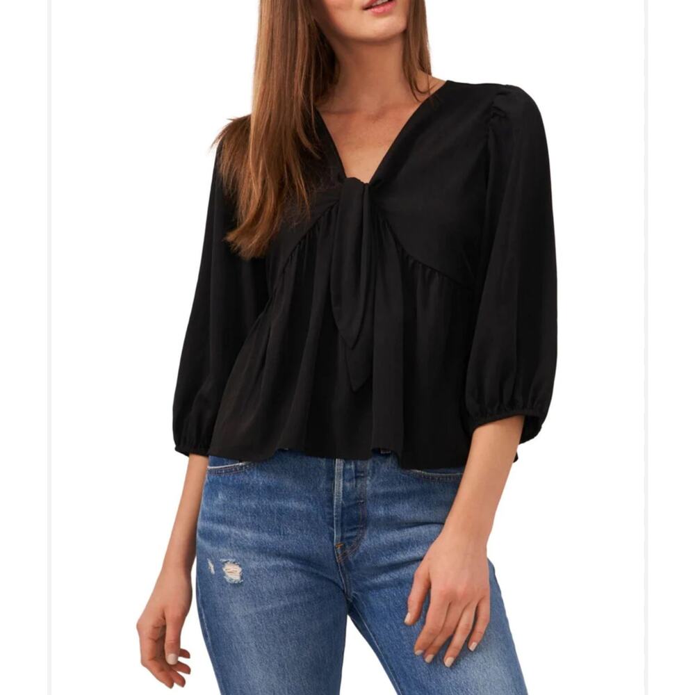 Riley & Rae Black Bohemian Peplum Tie Front V Neck Flowy Romantic Blouse XXL NWT